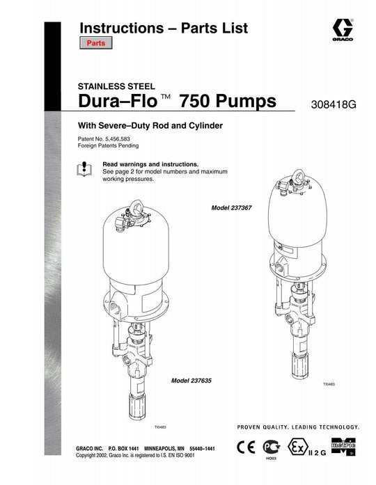 Graco PTFE Packings Repair Kit Dura-flo 750