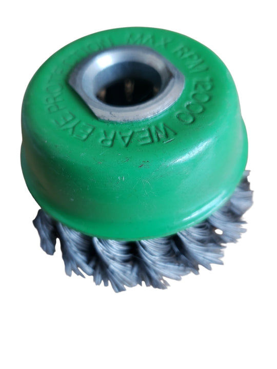 Zip Wire Brush Wheel. Cup Shape 70mm 4" Grinder fitting, Green